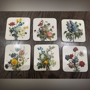Vintage French Botanical Floral Coaster Set Artwork Jean-Louis Prévost